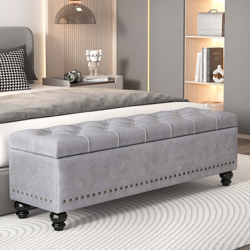 Scandinavian Fabric Wood Storage Bench — Dark Gray