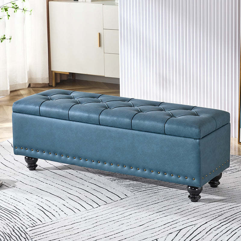 Scandinavian Fabric Wood Storage Bench — Cyan