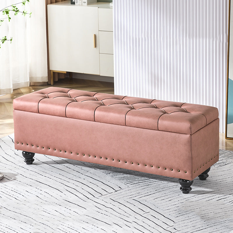 Scandinavian Fabric Wood Storage Bench — Blue-Green