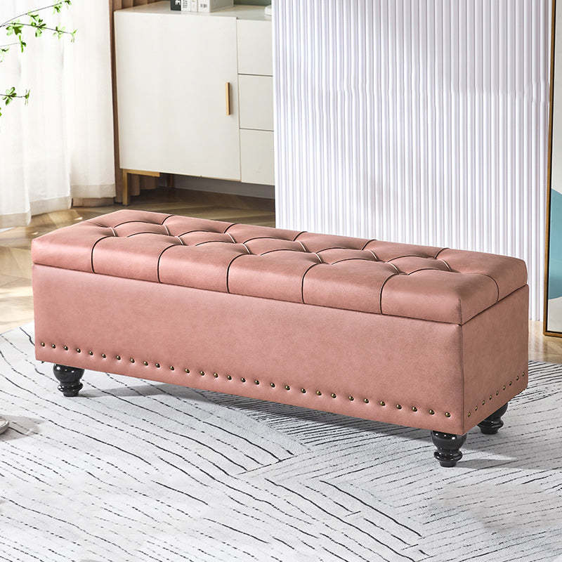 Scandinavian Fabric Wood Storage Bench — Blue-Green