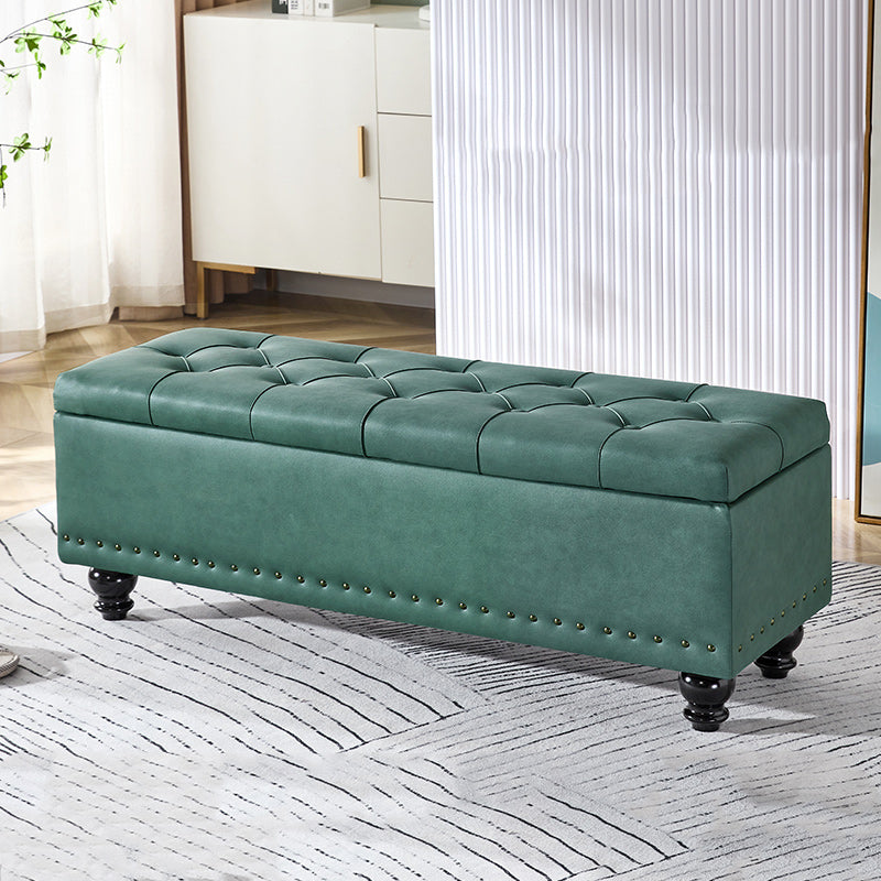 Scandinavian Fabric Wood Storage Bench — Dark Green