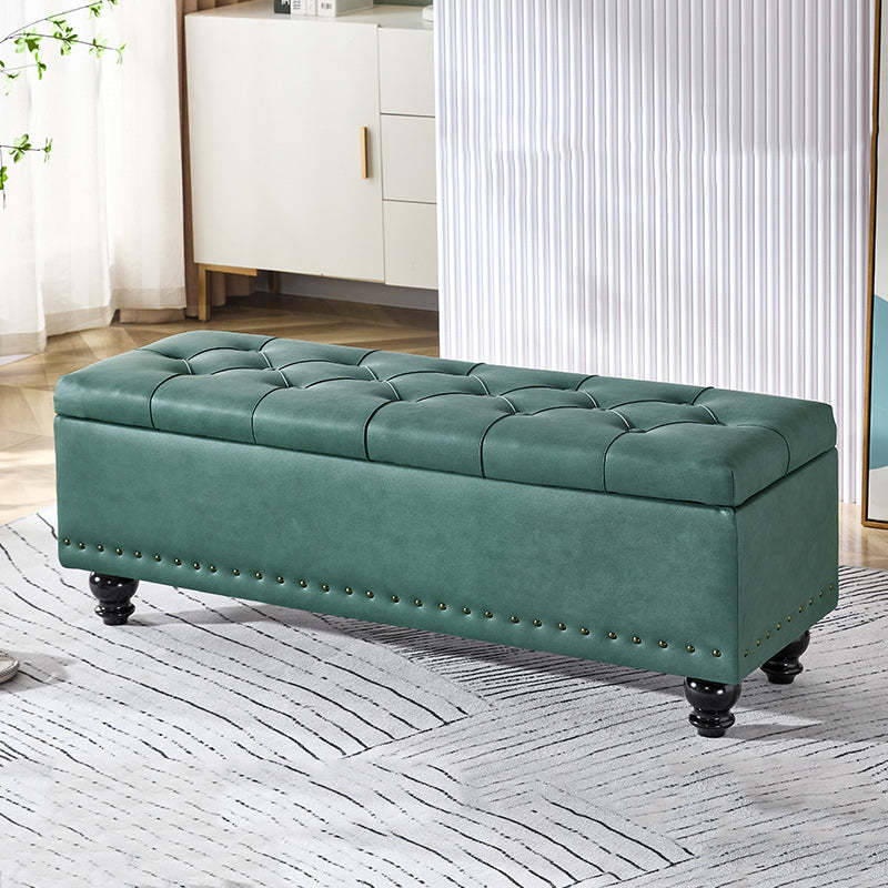 Scandinavian Fabric Wood Storage Bench — Dark Green