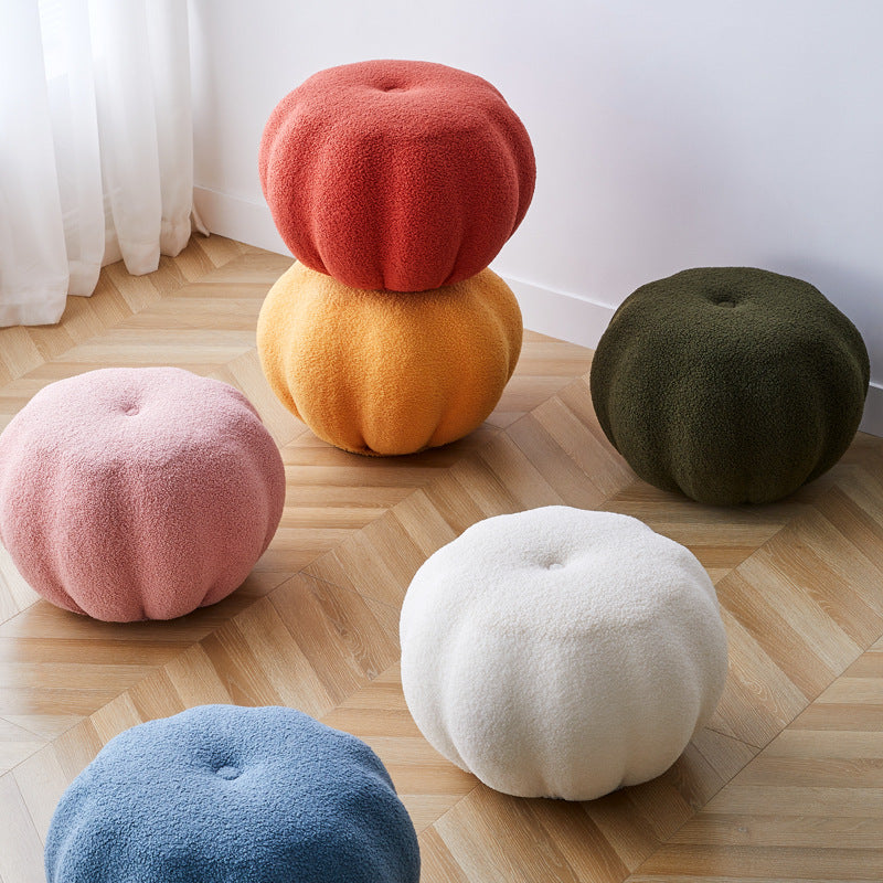 Modern Pumpkin Teddy Fleece EPS Footstool — White