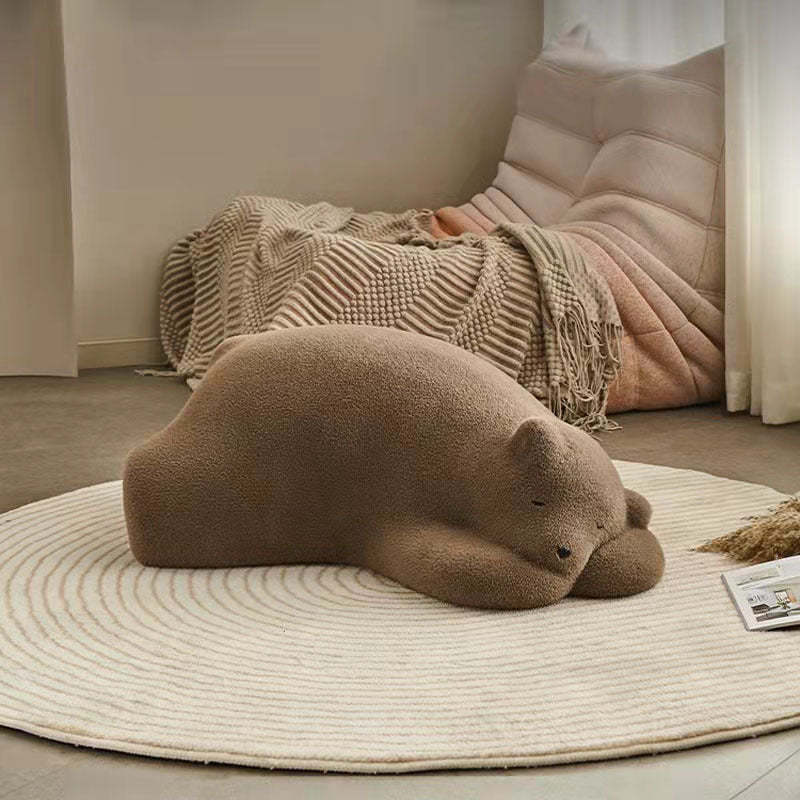 Kids Polar Bear Velvet Wood Lazy Sofa — Blue