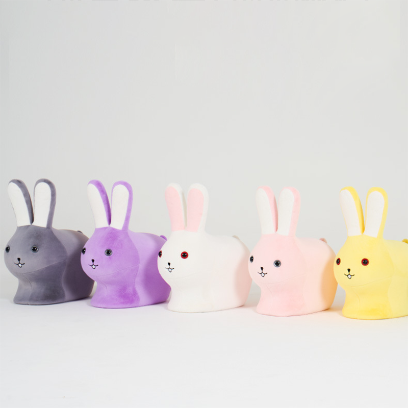 Kids Wood Velvet Rabbit Low Stool — White