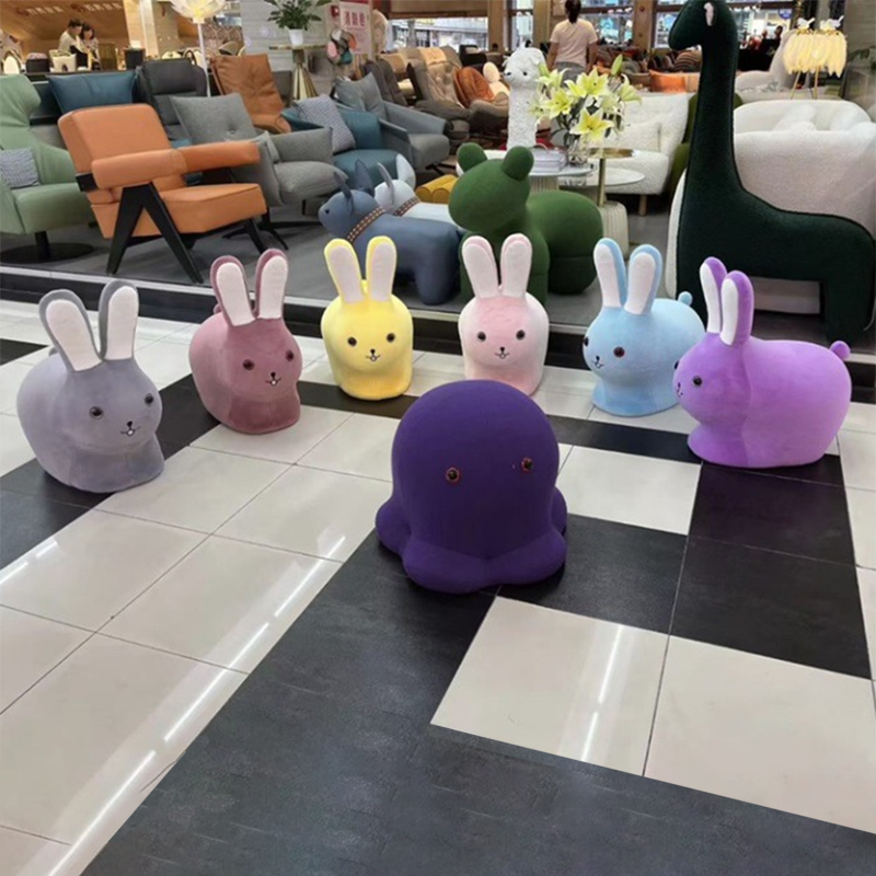 Kids Wood Velvet Rabbit Low Stool — Red
