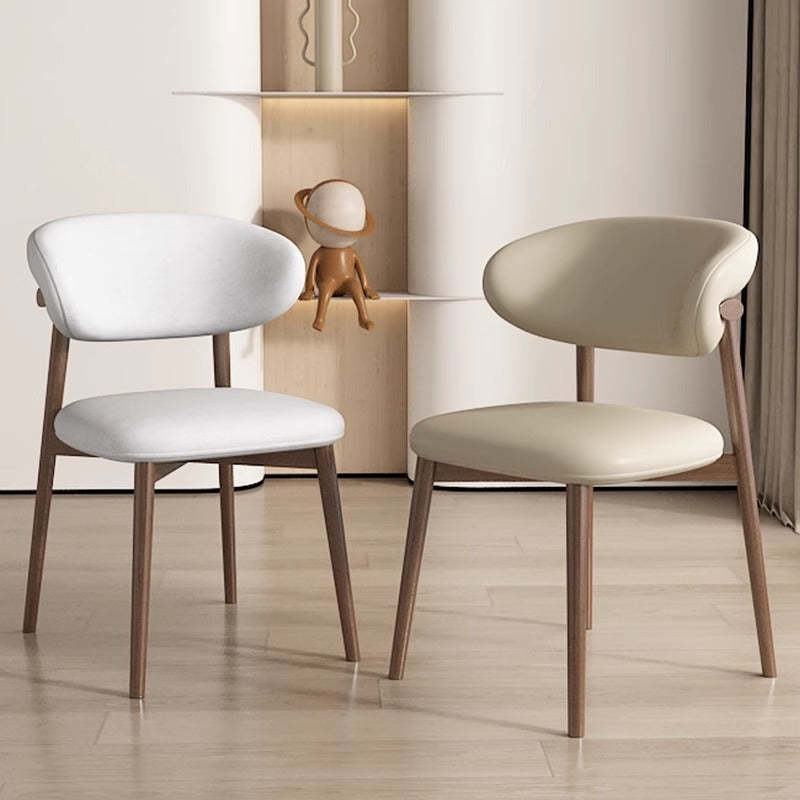 Scandinavian Iron Leather Dining Chair — Light Khaki + Walnut Leg