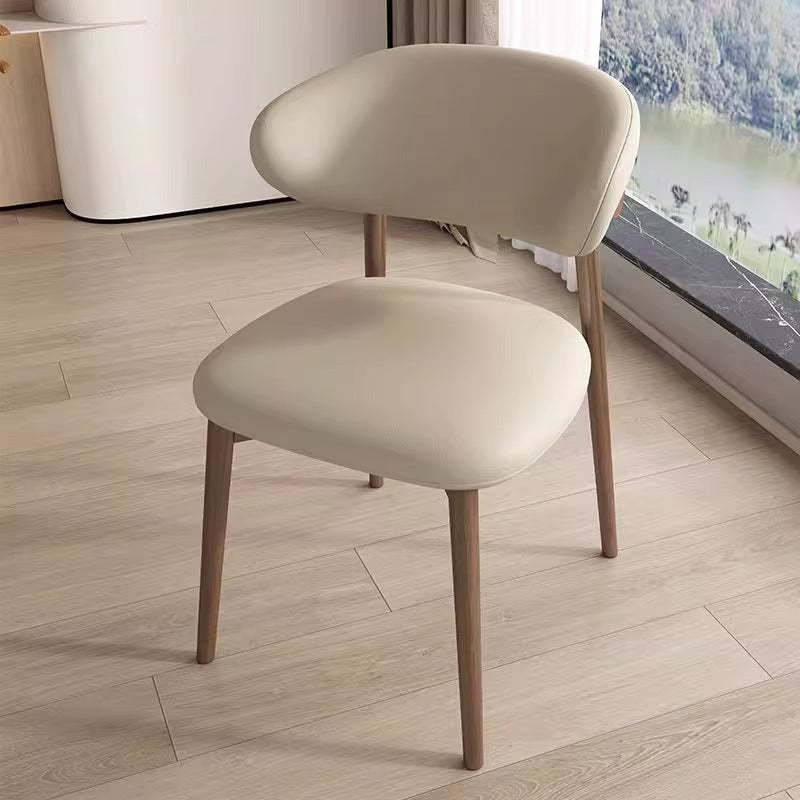 Scandinavian Iron Leather Dining Chair — Coffee Color + Walnut Leg