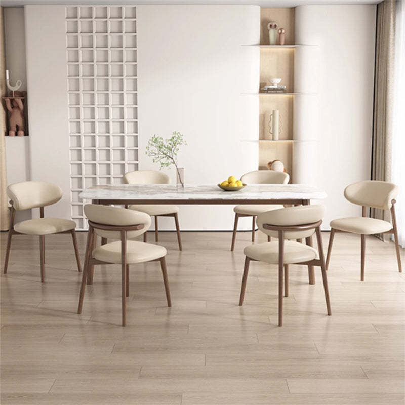 Scandinavian Iron Leather Dining Chair — Light Gray + Walnut Leg