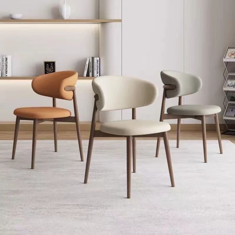 Scandinavian Iron Leather Dining Chair — Brown + Walnut Leg
