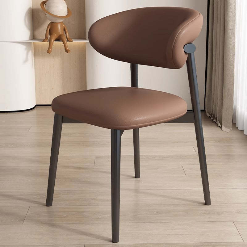 Scandinavian Iron Leather Dining Chair — Coffee Color + Black Leg