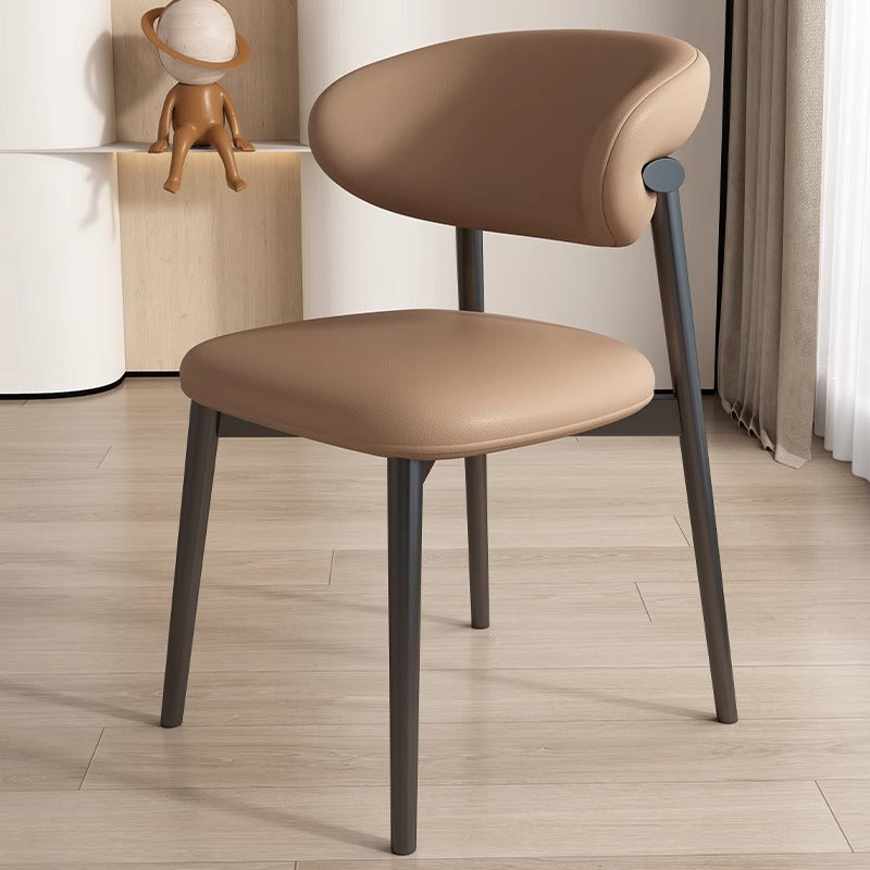 Scandinavian Iron Leather Dining Chair — Khaki + White Leg