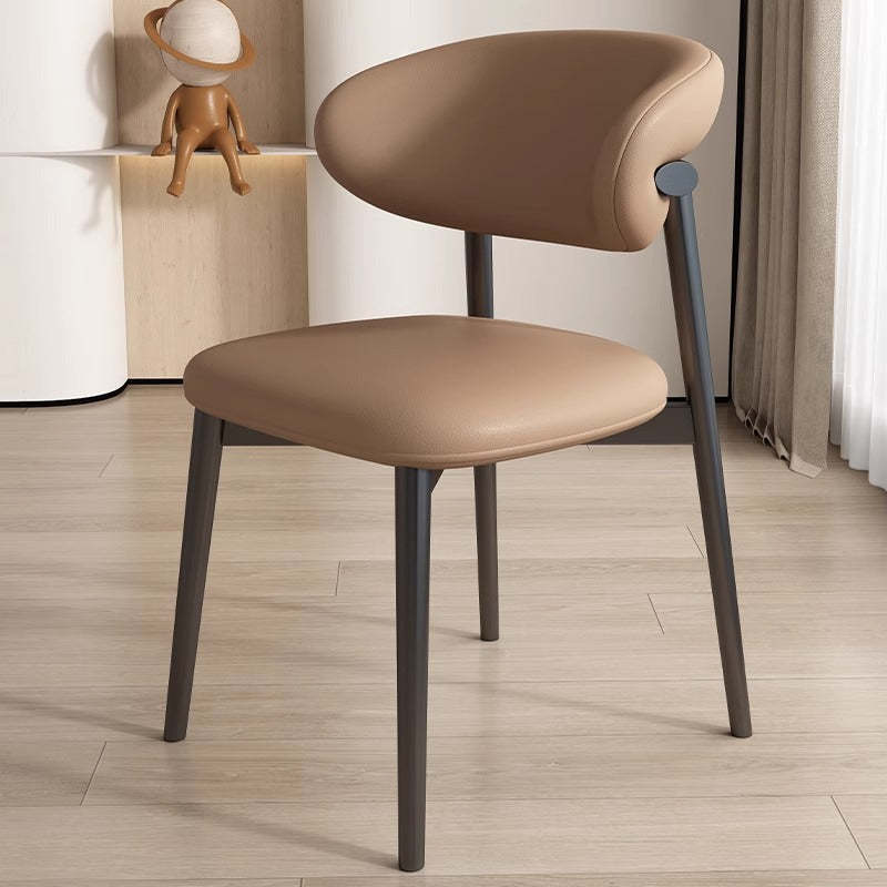 Scandinavian Iron Leather Dining Chair — Khaki + White Leg