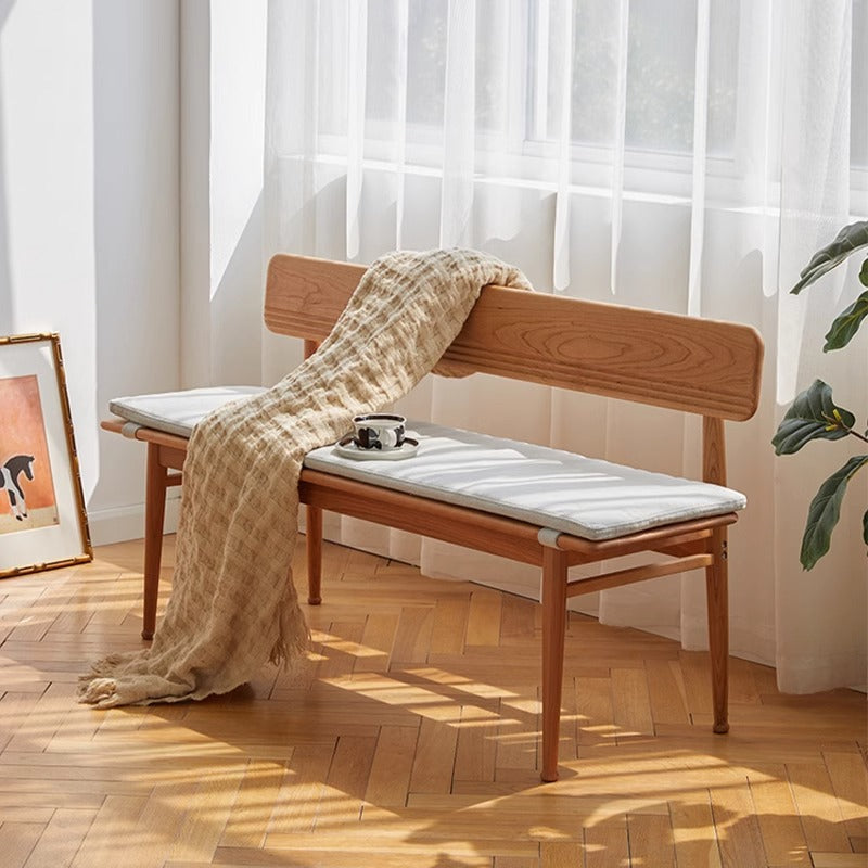 Nordic Cherry Wood Cushioned Bench — With Cushion
