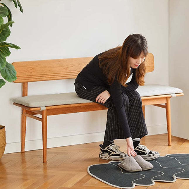 Nordic Cherry Wood Cushioned Bench
