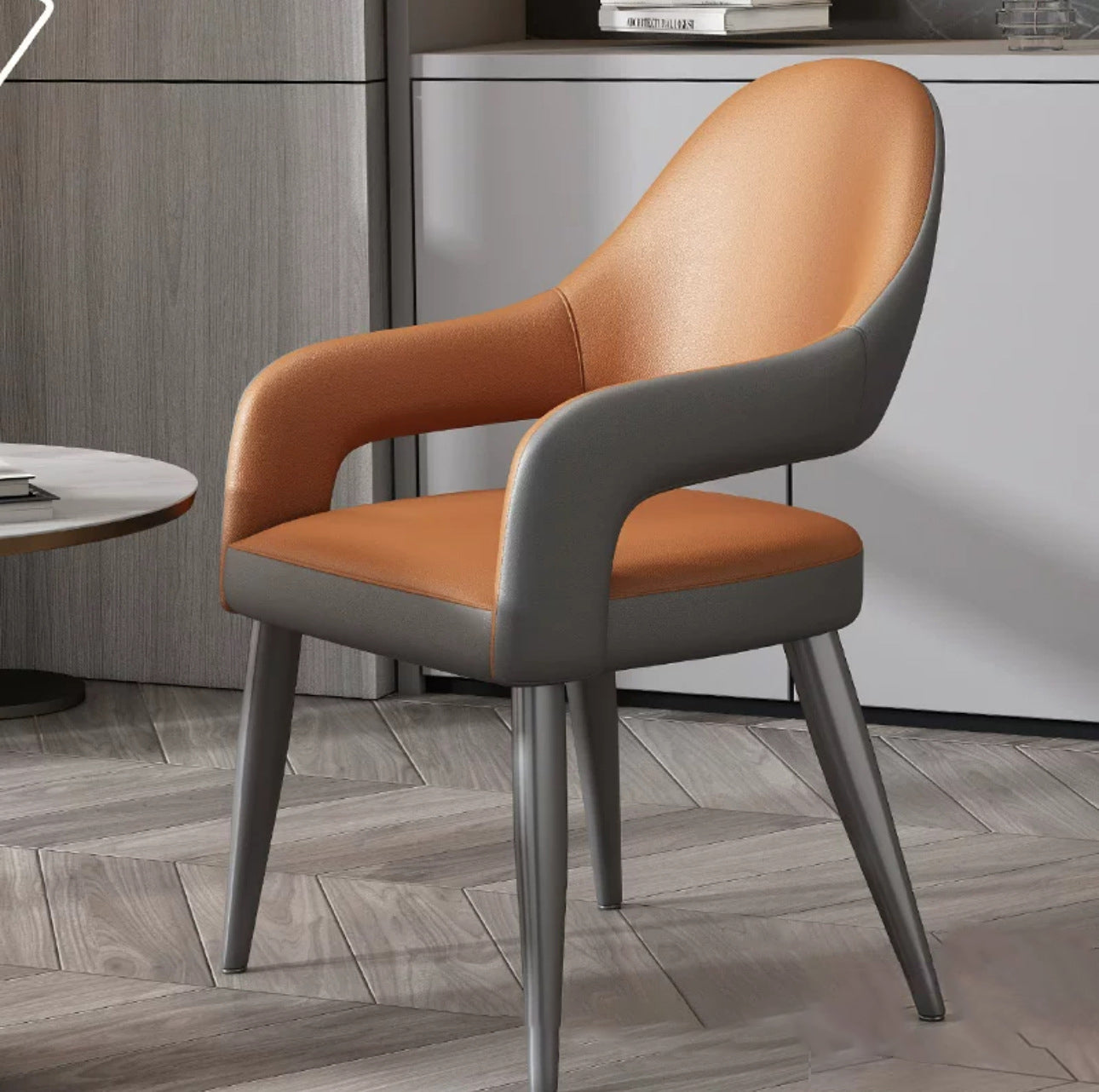 Modern Iron Leather Elliptical Dining Chair