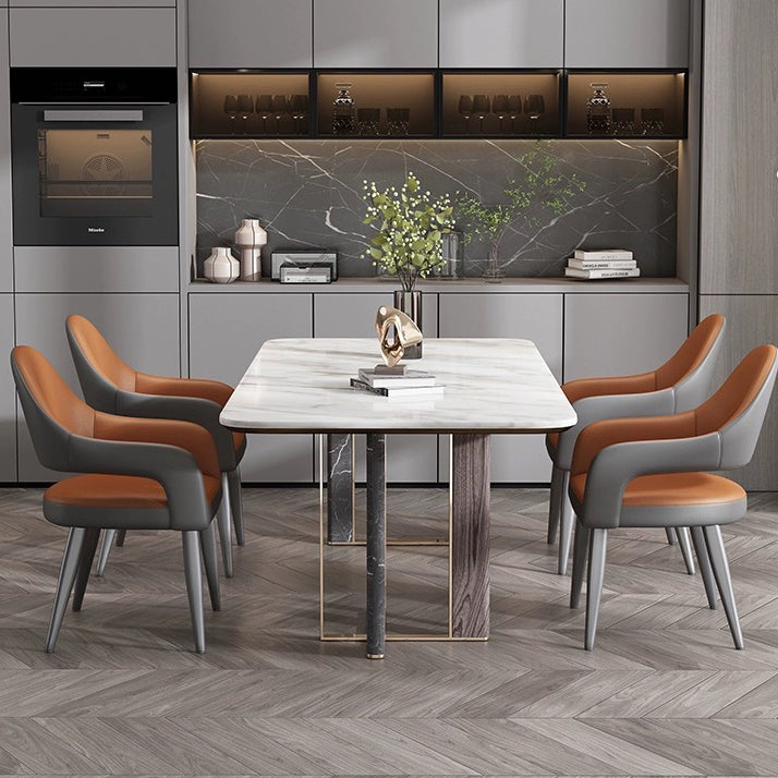 Modern Iron Leather Elliptical Dining Chair