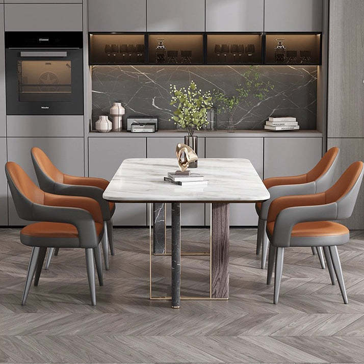 Modern Iron Leather Elliptical Dining Chair