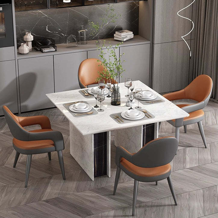 Modern Iron Leather Elliptical Dining Chair — Brown