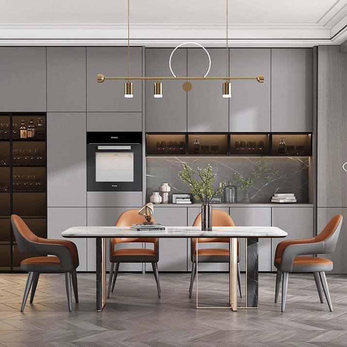 Modern Iron Leather Elliptical Dining Chair