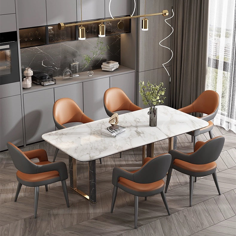 Modern Iron Leather Elliptical Dining Chair — Light Gray