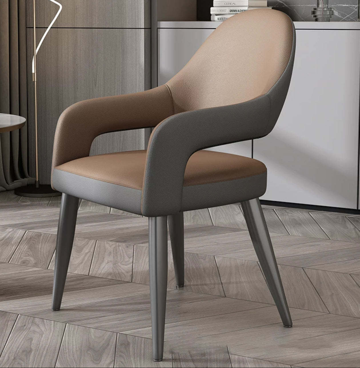 Modern Iron Leather Elliptical Dining Chair