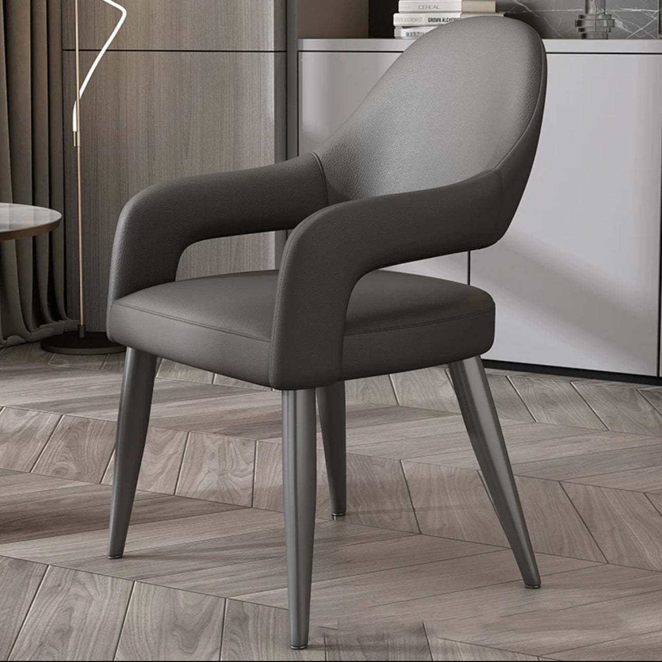 Modern Iron Leather Elliptical Dining Chair