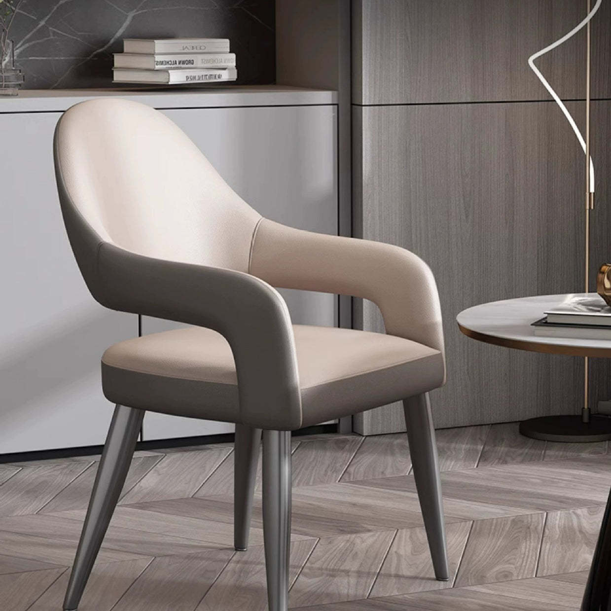 Modern Iron Leather Elliptical Dining Chair