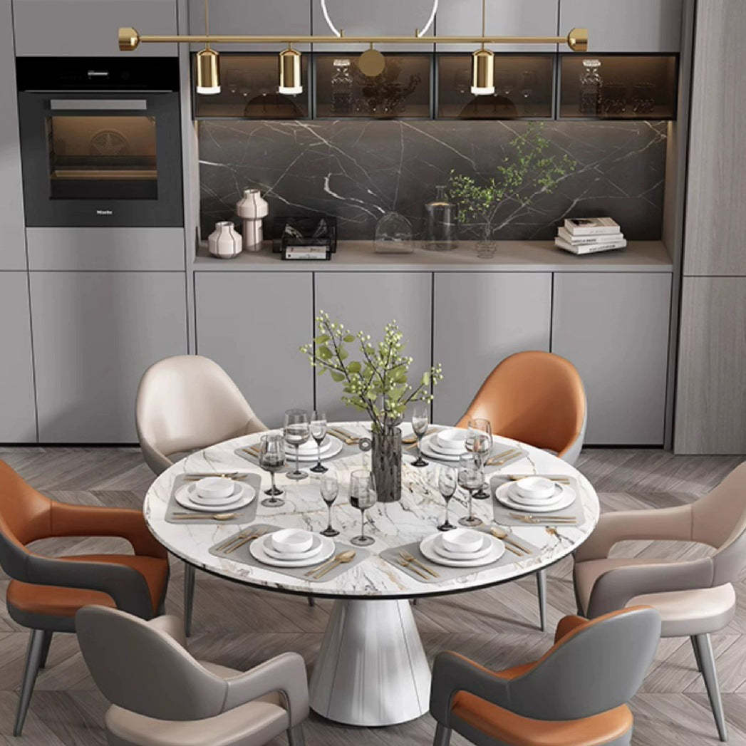 Modern Iron Leather Elliptical Dining Chair