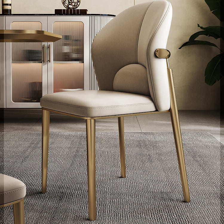 Scandinavian Cowhide Leather Curved Dining Chair — Simulated Wear-Resistant Leather / Gold