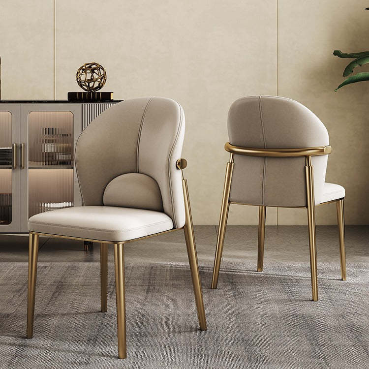 Scandinavian Cowhide Leather Curved Dining Chair