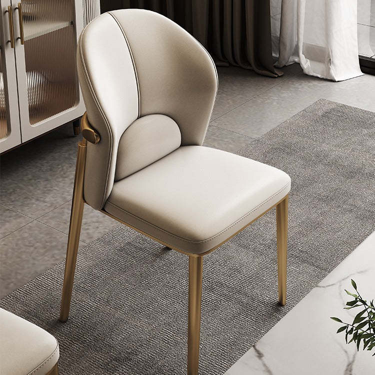 Scandinavian Cowhide Leather Curved Dining Chair
