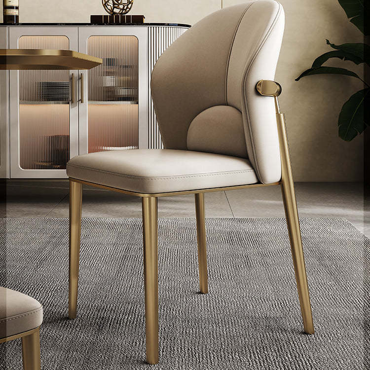 Scandinavian Cowhide Leather Curved Dining Chair — Simulated Wear-Resistant Leather / Gold