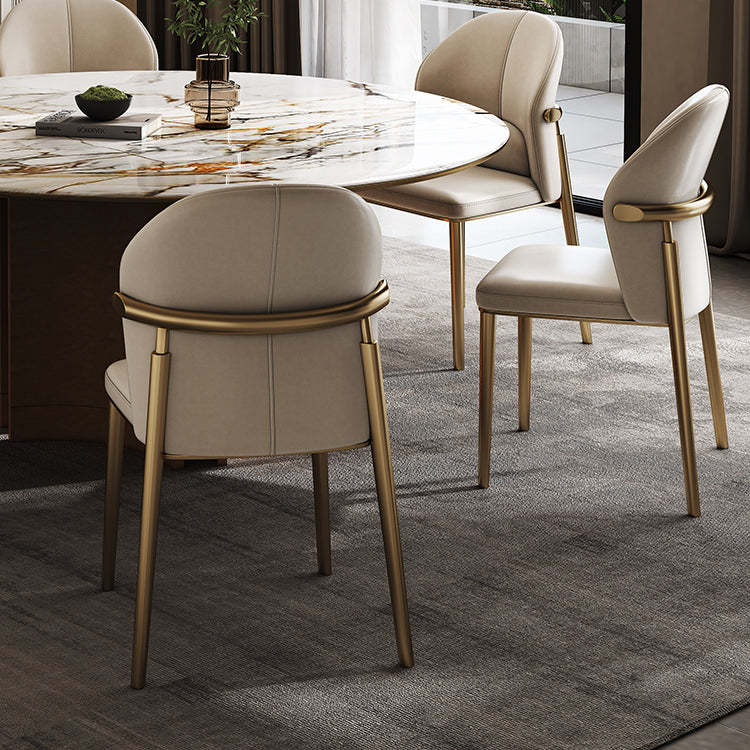 Scandinavian Cowhide Leather Curved Dining Chair