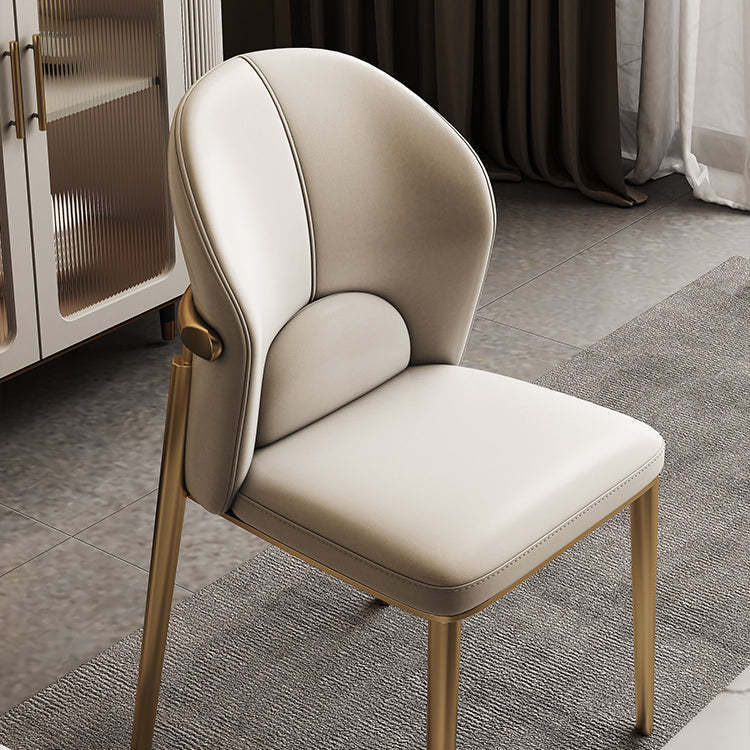 Scandinavian Cowhide Leather Curved Dining Chair — Thickened Microfiber Leather / Black