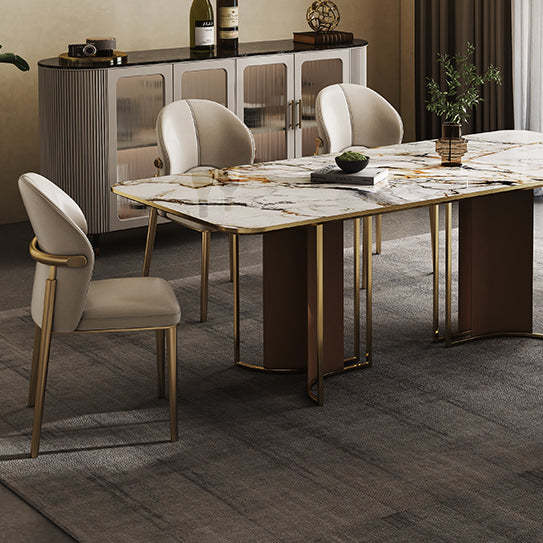 Scandinavian Cowhide Leather Curved Dining Chair — Cowhide / Gold