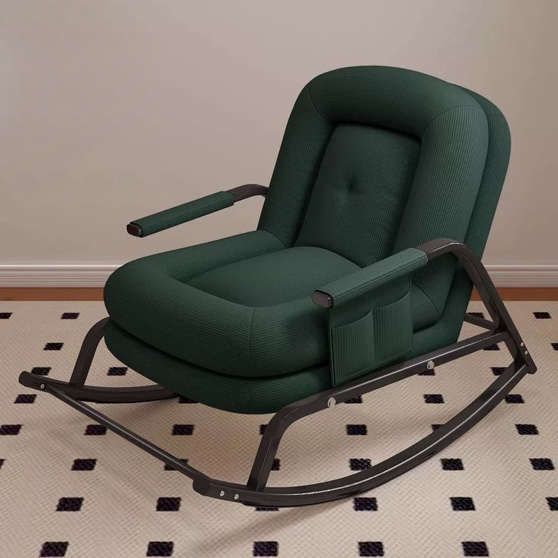 Nordic Corduroy Leather Metal Square Rocking Chair — Leather   White