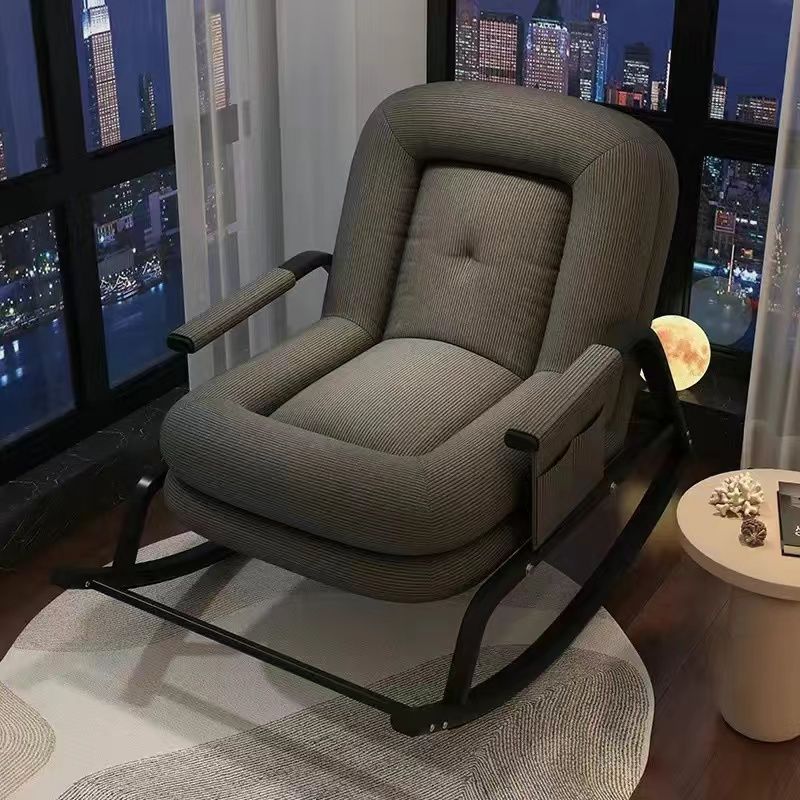Nordic Corduroy Leather Metal Rocking Chair — Corduroy + Green