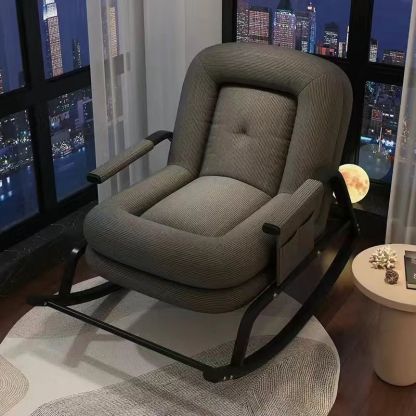 Nordic Corduroy Leather Metal Rocking Chair — Corduroy + Green