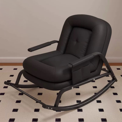 Nordic Corduroy Leather Metal Square Rocking Chair — Corduroy   Black