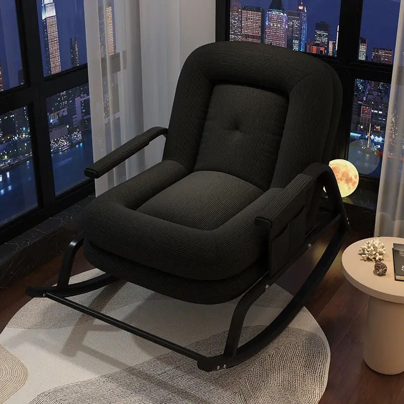Nordic Corduroy Leather Metal Rocking Chair — Corduroy + Gray