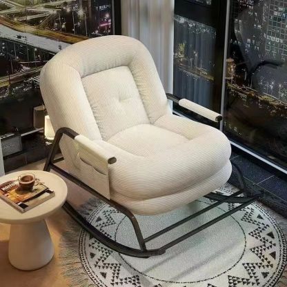 Nordic Corduroy Leather Metal Rocking Chair — Corduroy + White