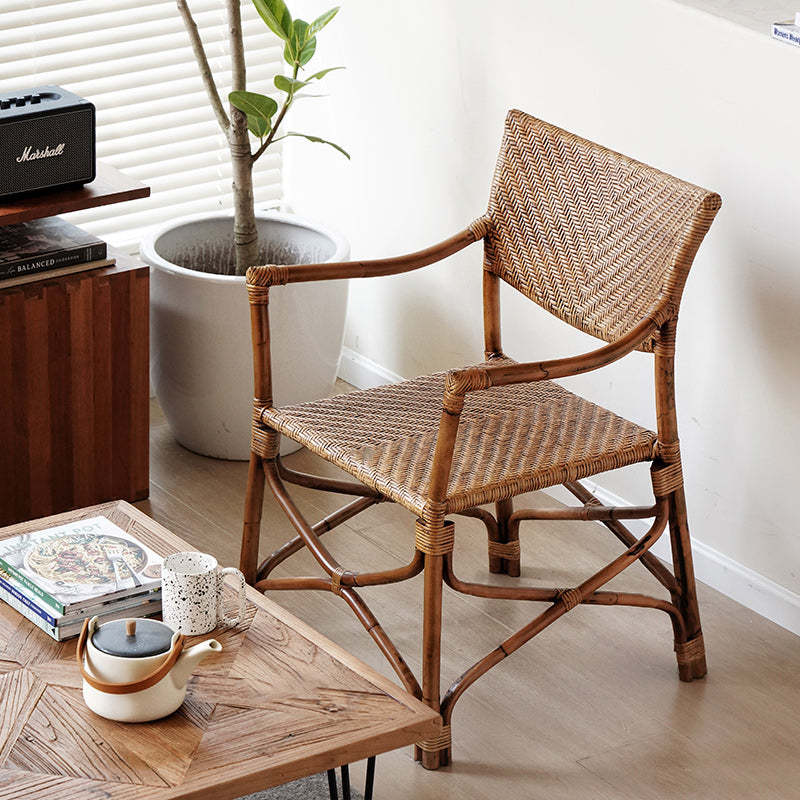 Vintage Weaving Agate Vine Dining Chair — Original Rattan Color