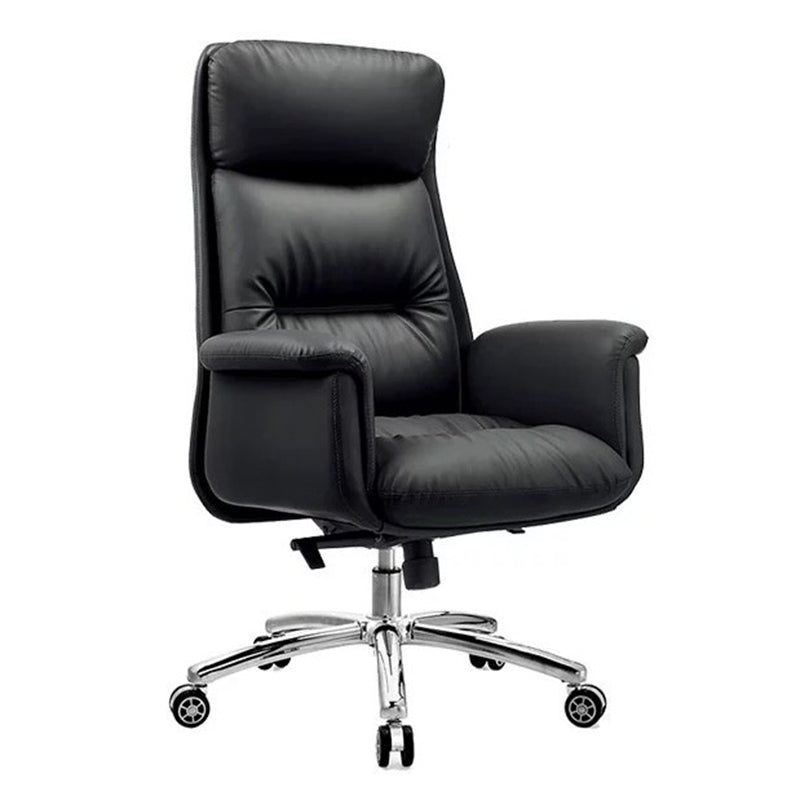 Minimalist Leather Cotton Reclining Desk Chair with Headrest — Brown