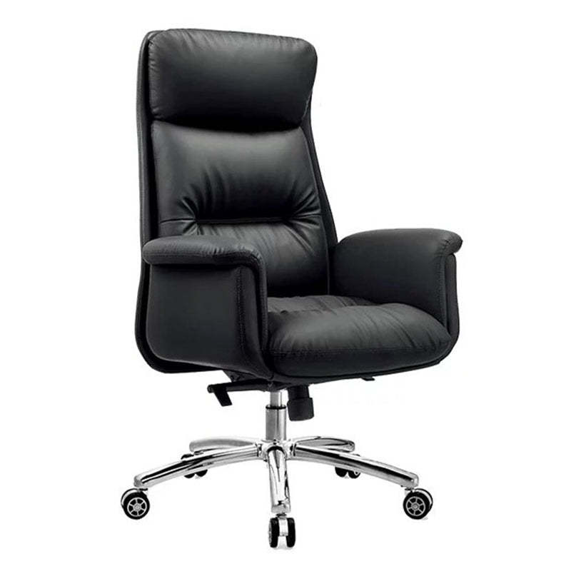 Minimalist Leather Cotton Reclining Desk Chair with Headrest — Brown