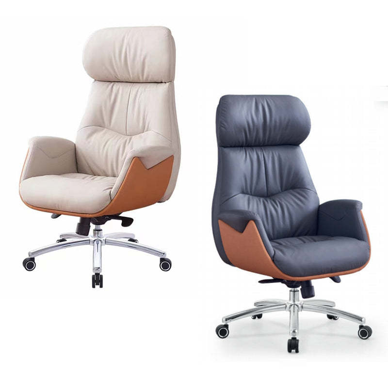 Modern Microfiber Leather Cowhide Liftable Desk Chair — Cowhide / Dark Gray