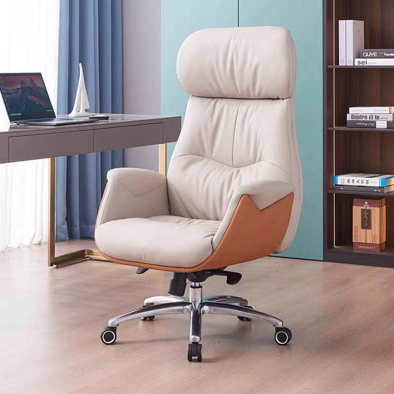 Modern Microfiber Leather Cowhide Liftable Desk Chair — Microfiber Leather / Beige