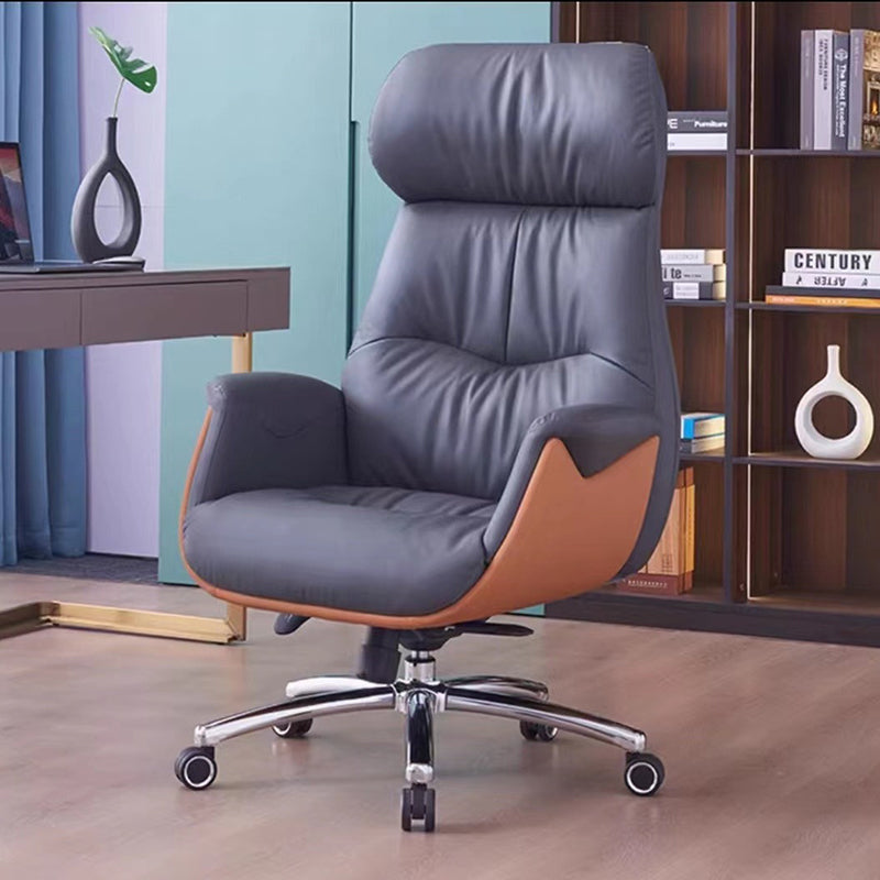 Modern Microfiber Leather Cowhide Liftable Desk Chair — Microfiber Leather / Dark Gray