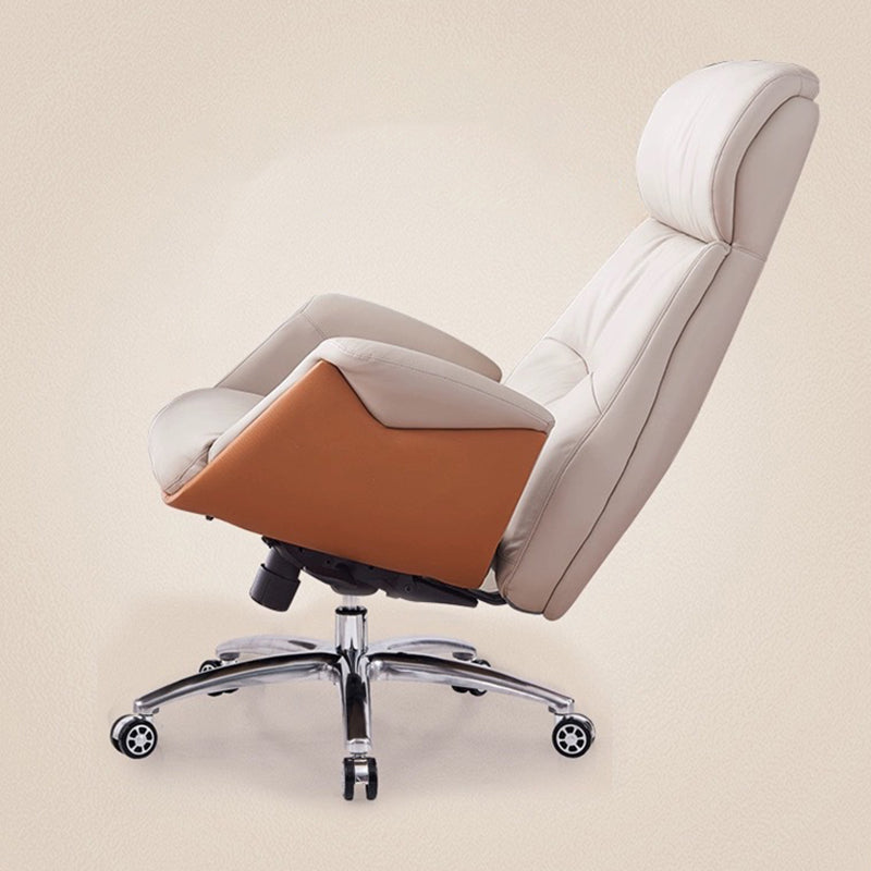Modern Microfiber Leather Cowhide Liftable Desk Chair — Cowhide / Beige