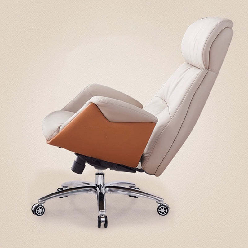 Modern Microfiber Leather Cowhide Liftable Desk Chair — Cowhide / Beige